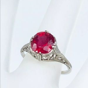 2 ct antique ruby 14kt white gold ring